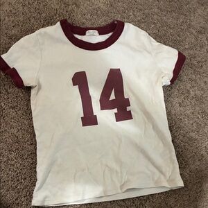 Brandy Melville White Ringer Tee with Maroon '14'